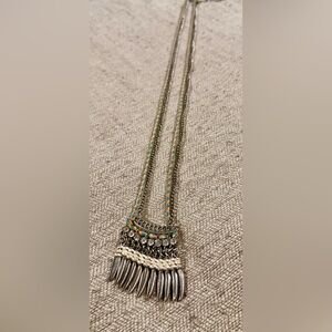 Ornate Silver and Orange Necklace with Double-Strand Design